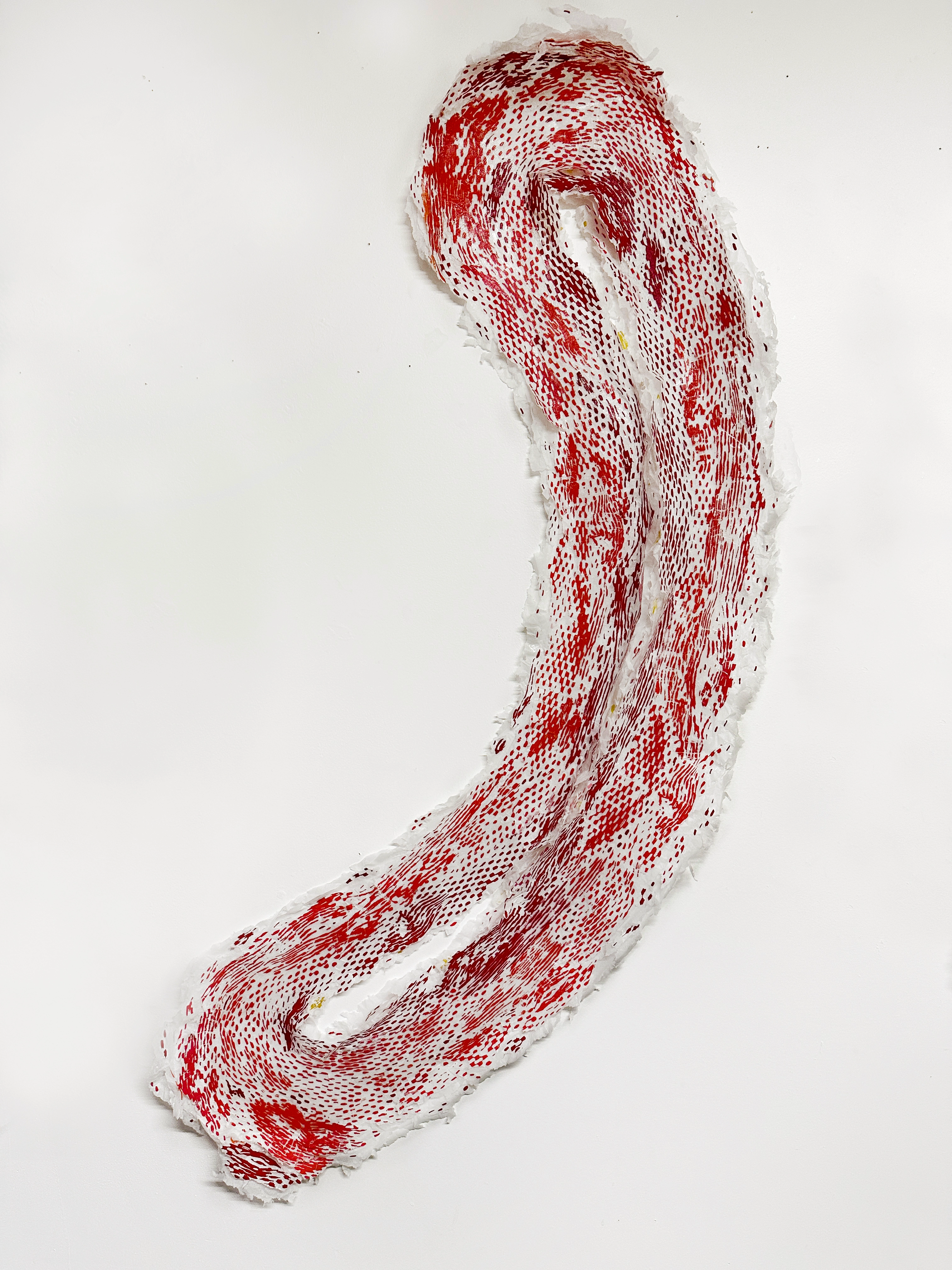 Young Universe 11.22.25 — a red screen-print collage in a long S-curve.